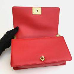 Chanel Red Patent Leather Medium Boy Shoulder Bag