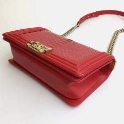 Chanel Red Patent Leather Medium Boy Shoulder Bag