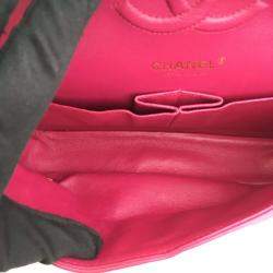 Chanel Dark Pink Leather Small Classic Double Flap Shoulder Bags