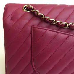 Chanel Dark Pink Leather Small Classic Double Flap Shoulder Bags