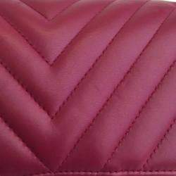 Chanel Dark Pink Leather Small Classic Double Flap Shoulder Bags