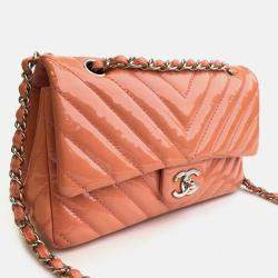 Chanel Peach Patent Leather Flap Shoulder Bag