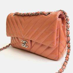 Chanel Peach Patent Leather Flap Shoulder Bag