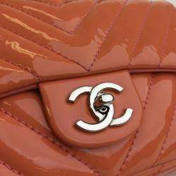 Chanel Peach Patent Leather Flap Shoulder Bag