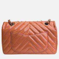 Chanel Peach Patent Leather Flap Shoulder Bag