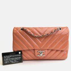 Chanel Peach Patent Leather Flap Shoulder Bag