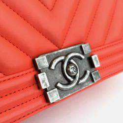 Chanel Orange Leather Medium Boy Shoulder Bag