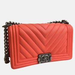 Chanel Orange Leather Medium Boy Shoulder Bag