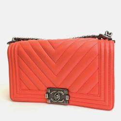 Chanel Orange Leather Medium Boy Shoulder Bag