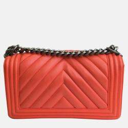 Chanel Orange Leather Medium Boy Shoulder Bag