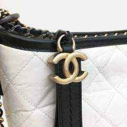 Chanel White/Black Leather Small Gabrielle Shoulder Bag