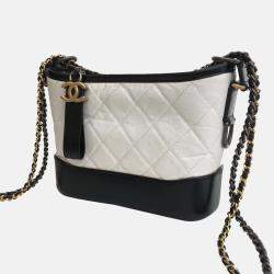 Chanel White/Black Leather Small Gabrielle Shoulder Bag