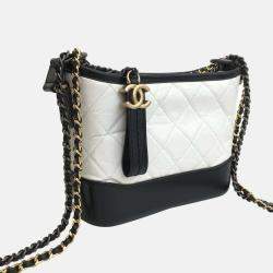 Chanel White/Black Leather Small Gabrielle Shoulder Bag