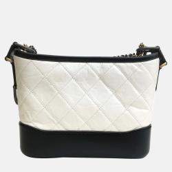 Chanel White/Black Leather Small Gabrielle Shoulder Bag