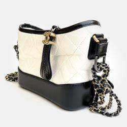 Chanel White/Black  Leather Small Gabrielle Shoulder Bags