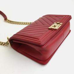 Chanel Red Leather Medium Boy Shoulder Bags