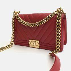 Chanel Red Leather Medium Boy Shoulder Bags