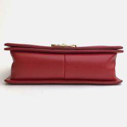 Chanel Red Leather Medium Boy Shoulder Bags