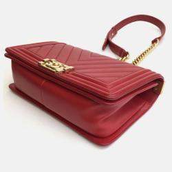 Chanel Red Leather Medium Boy Shoulder Bags