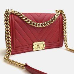 Chanel Red Leather Medium Boy Shoulder Bags