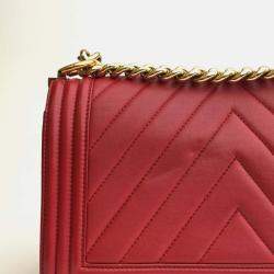 Chanel Red Leather Medium Boy Shoulder Bags