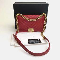 Chanel Red Leather Medium Boy Shoulder Bags