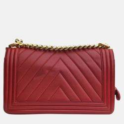 Chanel Red Leather Medium Boy Shoulder Bags