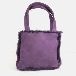Chanel 2000s Purple Shearling and Suede Mini Logo Bag