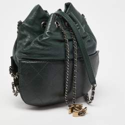 Pre Owned Chanel Green Quilted Leather Small Gabrielle Bucket Bag
