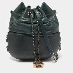 Pre Owned Chanel Green Quilted Leather Small Gabrielle Bucket Bag