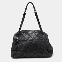 Chanel Black Quilted Shimmer Leather Medium Just Mademoiselle Bowler Bag