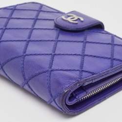 Chanel Blue Wild Stitch Quilted Leather CC French Wallet