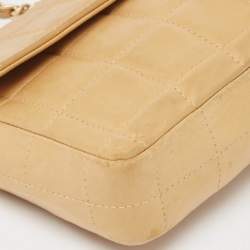 Pre Owned Chanel Beige Chocolate Bar Leather East-West Flap Bag