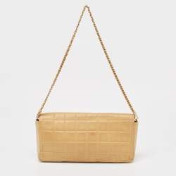 Pre Owned Chanel Beige Chocolate Bar Leather East-West Flap Bag
