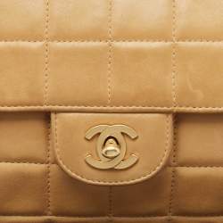 Pre Owned Chanel Beige Chocolate Bar Leather East-West Flap Bag