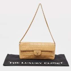 Pre Owned Chanel Beige Chocolate Bar Leather East-West Flap Bag