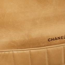 Pre Owned Chanel Beige Chocolate Bar Leather East-West Flap Bag