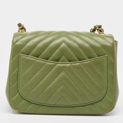 Chanel Olive Green Chevron Leather Mini Classic Flap Bag