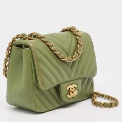 Chanel Olive Green Chevron Leather Mini Classic Flap Bag