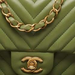 Chanel Olive Green Chevron Leather Mini Classic Flap Bag