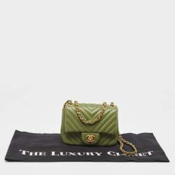 Chanel Olive Green Chevron Leather Mini Classic Flap Bag