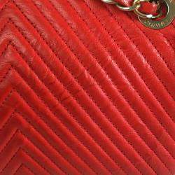 Chanel Red Medium Wrinkled Calfskin Quilted Chevron Medallion Charm Surpique Flap