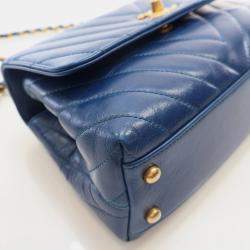 Chanel Blue Leather Small Coco Handle Top Handle Bags