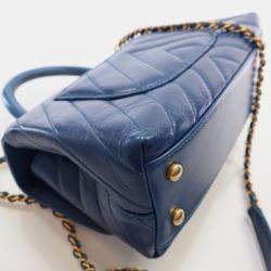 Chanel Blue Leather Small Coco Handle Top Handle Bags