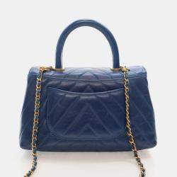 Chanel Blue Leather Small Coco Handle Top Handle Bags