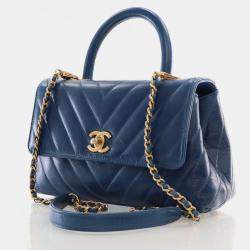 Chanel Blue Leather Small Coco Handle Top Handle Bags