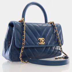 Chanel Blue Leather Small Coco Handle Top Handle Bags