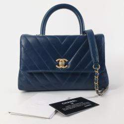 Chanel Blue Leather Small Coco Handle Top Handle Bags