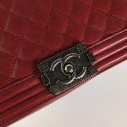 Chanel Red Lambskin Leather Medium Boy Bag