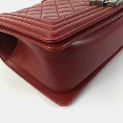 Chanel Red Lambskin Leather Medium Boy Bag